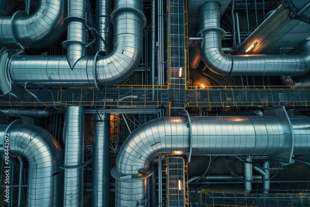 Poster A complex system of interconnected pipes. Suitable for industrial concepts