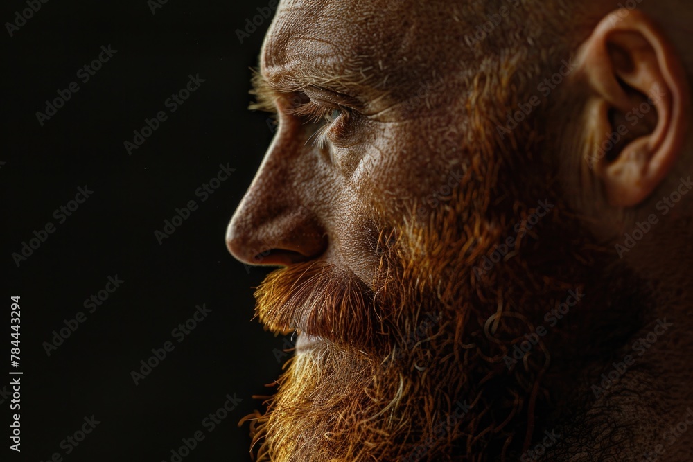 Poster close up portrait of a man with a beard. suitable for men's grooming products advertisement