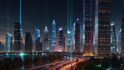 Glowing city skyline characterized by modern architectural marvels.