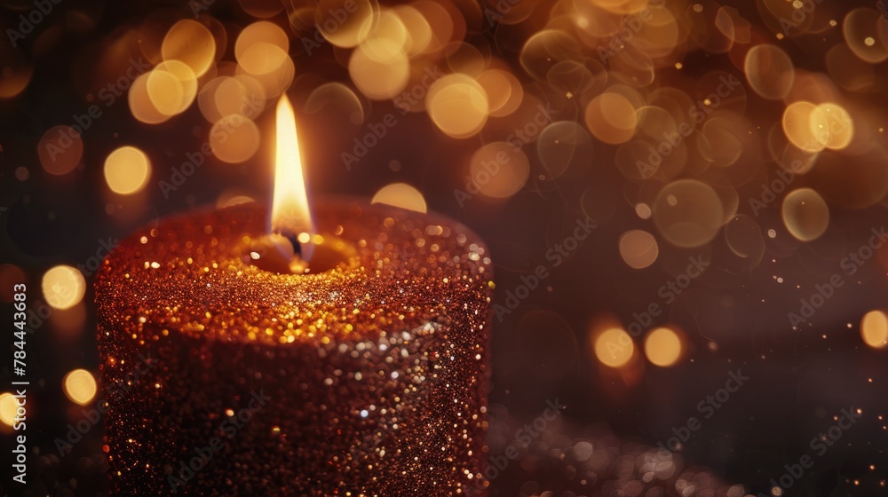 Poster a simple yet elegant lit candle on a table. suitable for various occasions