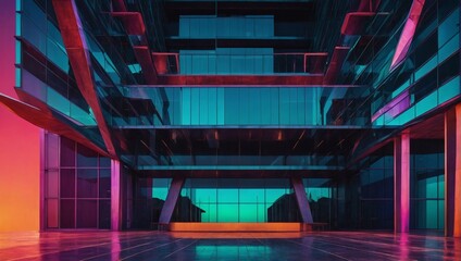 A visual representation of abstract architecture with exaggerated forms and vibrant color gradients, conveying a sense of futuristic design and innovation. - obrazy, fototapety, plakaty