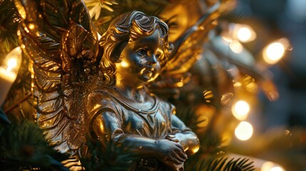 A beautiful angel statue displayed on a Christmas tree. Perfect for holiday decorations