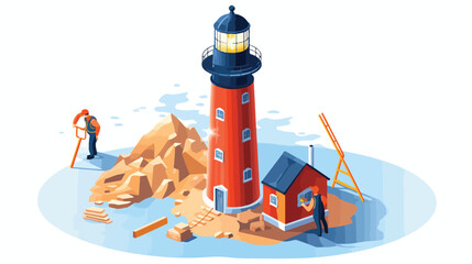 Lighthouse repair icon isometric vector. Welder car