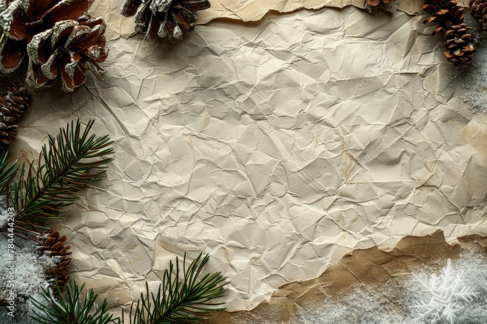 Poster image of pine cones and branches on paper, suitable for nature-themed designs