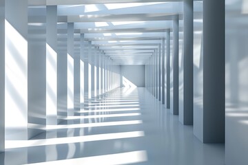 Infinite 3D abstract corridor of light beams and shadows