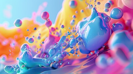 Colorful 3D abstract blobs merging and splitting in slow motion - obrazy, fototapety, plakaty