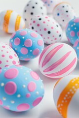 Fototapeta na wymiar Colorful Easter eggs on white surface. Perfect for Easter holiday designs