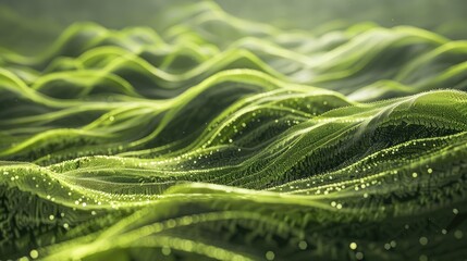 3D sea of waving grass made from light beams