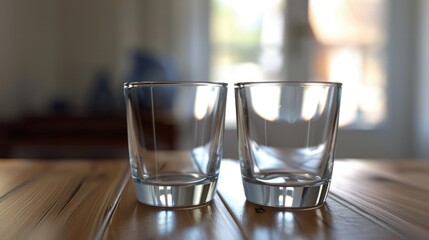 Two shot glasses on a wooden table, perfect for bar or restaurant concepts