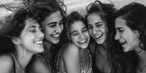 Obraz premium A group of girls captured in a black and white photo. Suitable for various projects