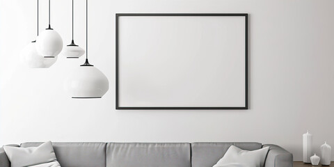 White, blank poster in a black frame on the wall
