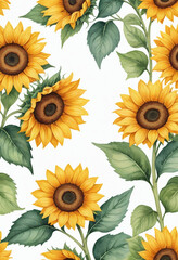 a watercolor illustration of a sunflower corner border, minimalist design, elegant, cohesive, clean, crisp, isolated on white background