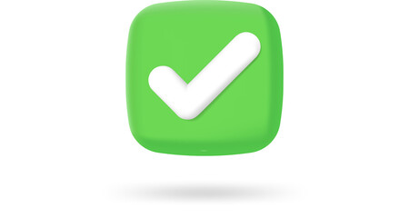 3d minimal icon check mark illustrator Approvement concept, tick select, accept, agree on...
