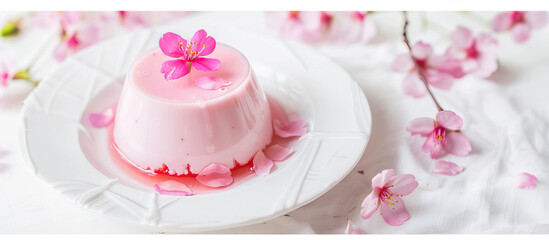 Fototapeta na wymiar Pink pudding on a white plate 