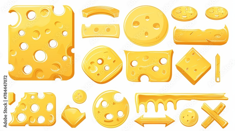 Aufkleber the melted cheese button set is a cartoon set for game user interface designs. a white background wi