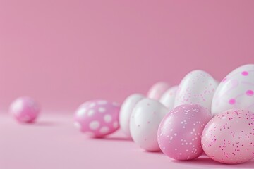 Fototapeta na wymiar A group of pink and white eggs. Perfect for Easter designs