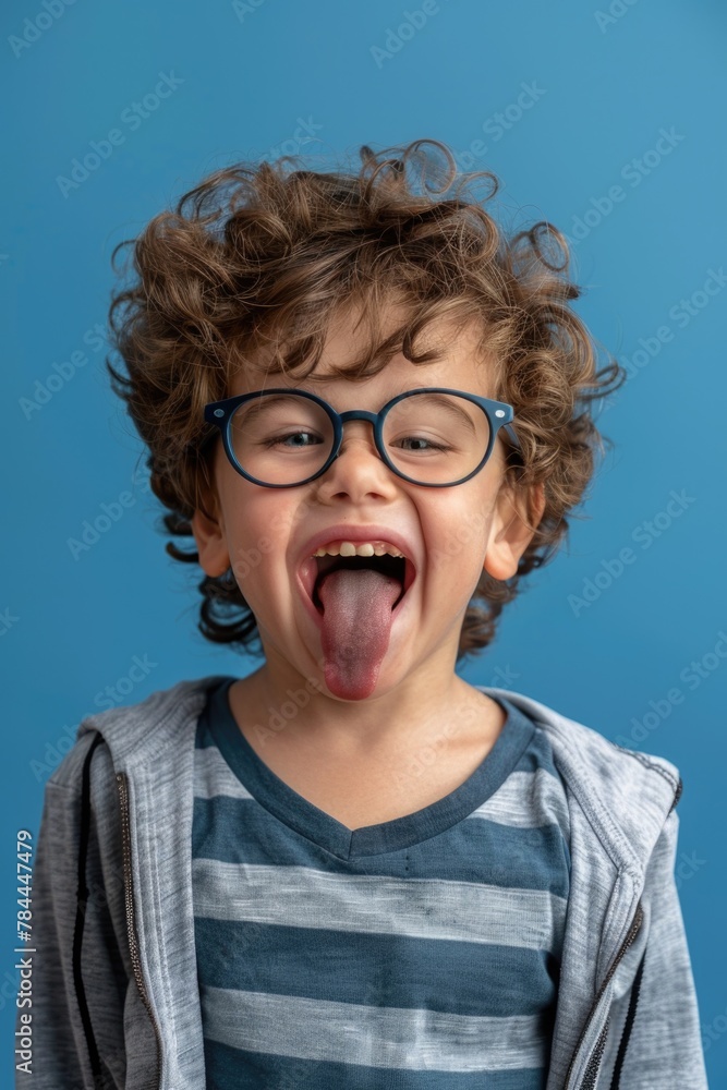 Wall mural playful young boy sticking out his tongue. suitable for educational materials