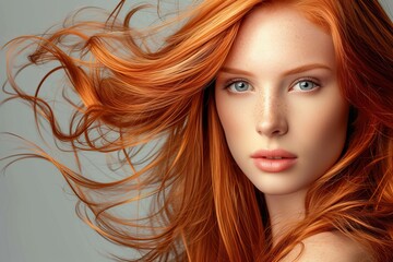 Fototapeta premium Woman with long flowing hair, isolated background