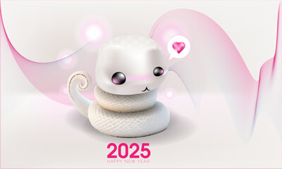 2025 year of snake design, cute design of snake 2025 with line blending, pink cartoon snake design for poster, greeting card, celebration card, background ,banner , etc