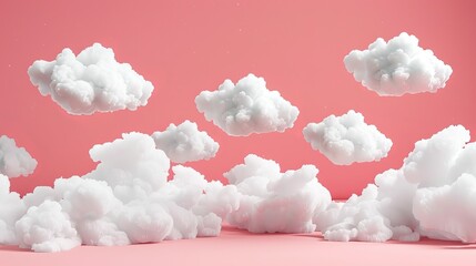 Clouds isolated on pink background, signs of meteorology, freedom, and heaven. Cute soft shapes for clouds and weather icons.