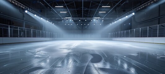 Snow and ice. An empty skating rink illuminated by spotlights. illustration. generative ai - obrazy, fototapety, plakaty