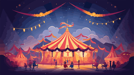 Magical circus tent filled with performers from dis