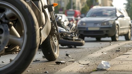 Obraz premium Motorbike Accident on the road with a car