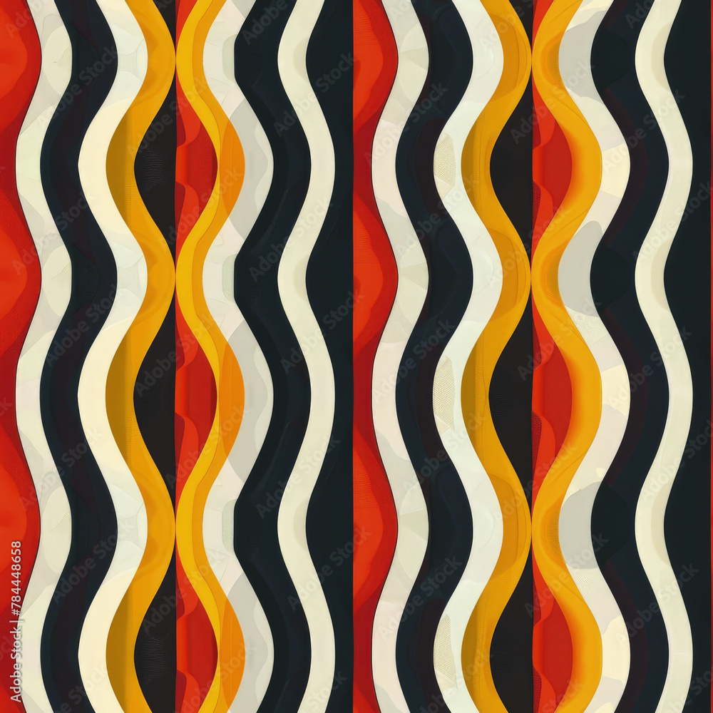 Poster the image is a colorful abstract design with black, white, and red stripes. the design is made up of
