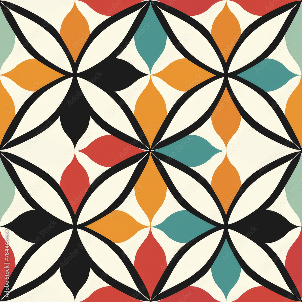 Poster a colorful pattern of flowers and leaves is displayed on a white background. the design is intricate