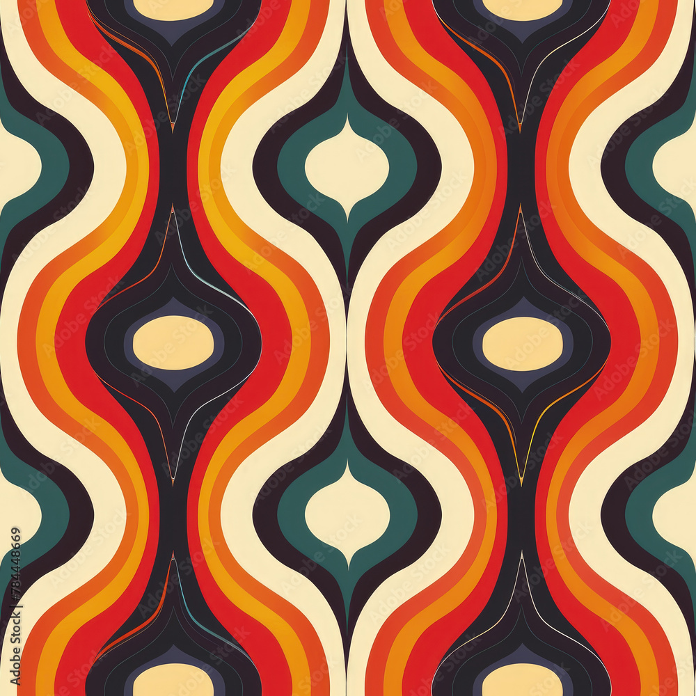 Poster a colorful pattern with a lot of curves and swirls. the colors are bright and bold, and the design i
