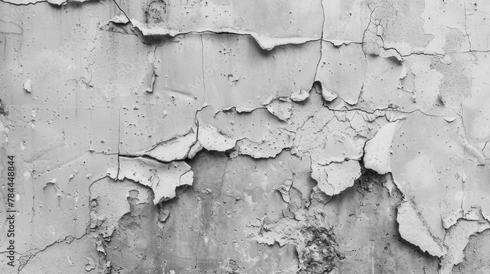 Poster a black and white image of a peeling wall. ideal for backgrounds or texture references