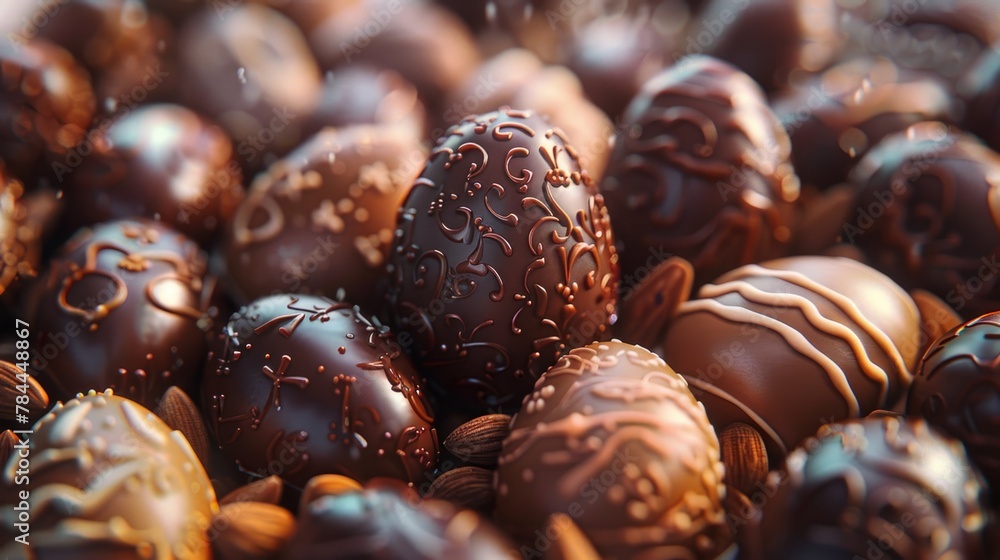 Poster a pile of chocolates stacked on top of each other. suitable for various food-related projects