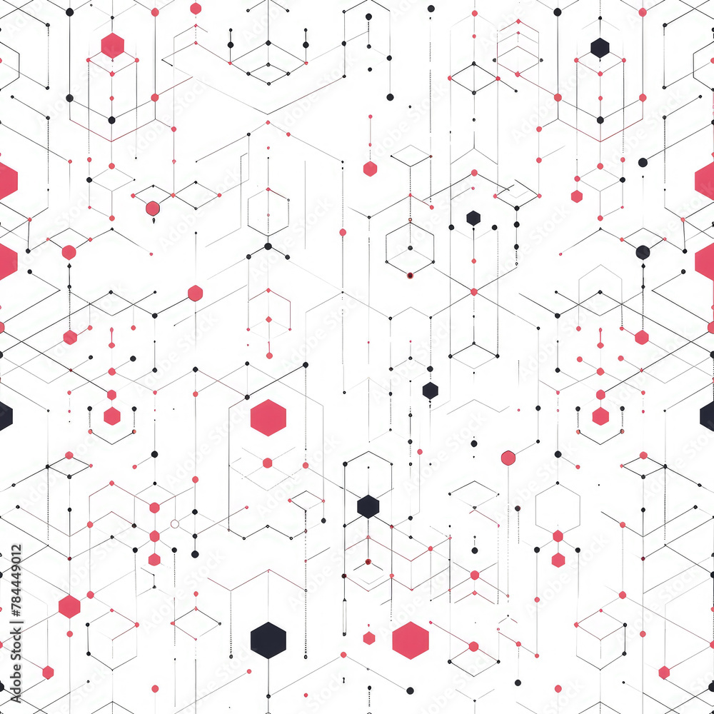 Poster a pattern of squares and circles in a white background