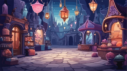 Magical marketplace where enchanted trinkets are bo