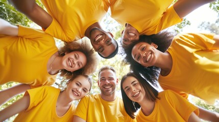 Volunteers in Yellow Shirts Forming a Circle