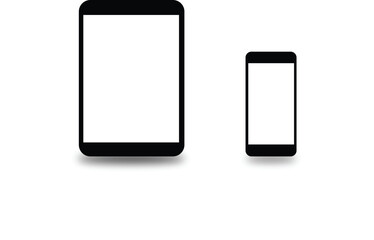 tablet and phone vector, black and white illustration - obrazy, fototapety, plakaty
