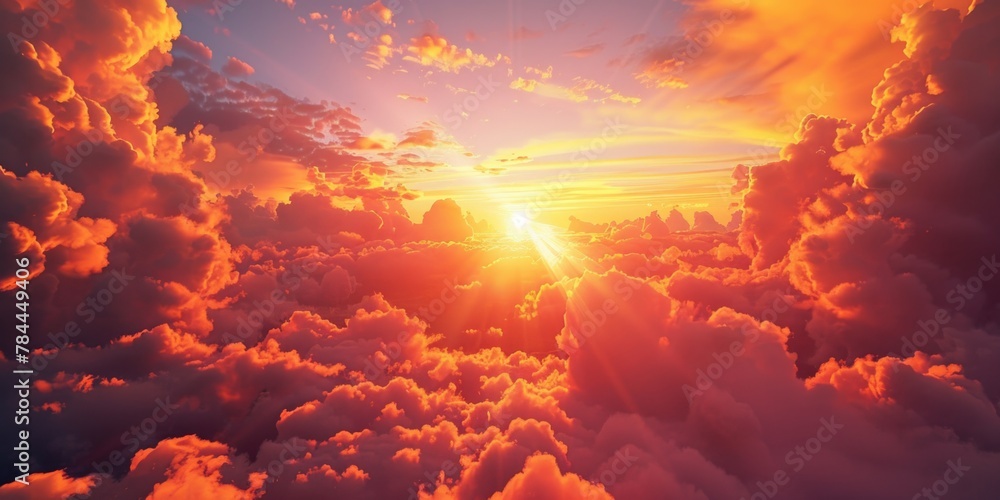 Poster sun shining brightly through clouds, suitable for various design projects