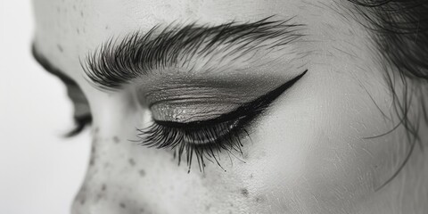Obraz premium Close-up of a woman's eye with long eyelashes. Perfect for beauty and fashion concepts