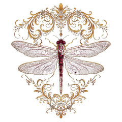 T-shirt print: dragonfly with ornament.