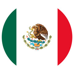 Mexico Round Country National Flag. Mexican Circle National Flag. United Mexican States Circular Shape Button Banner. Vector illustration of Mexico flag isolated on white background.