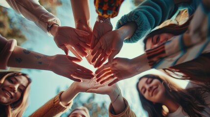 Obraz premium Group of people with hands together, teamwork concept. Suitable for business or teamwork themes