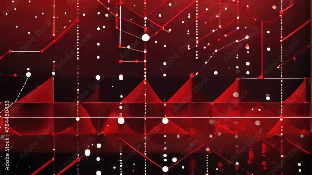 Poster red geometric pattern with connected lines and dots