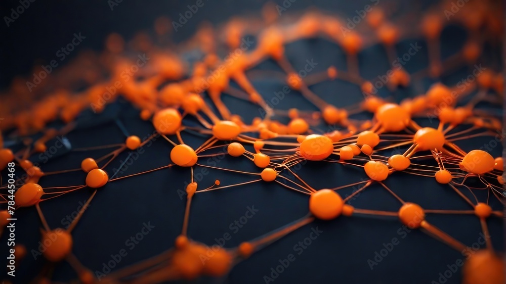 Poster orange abstract network design with dots and lines