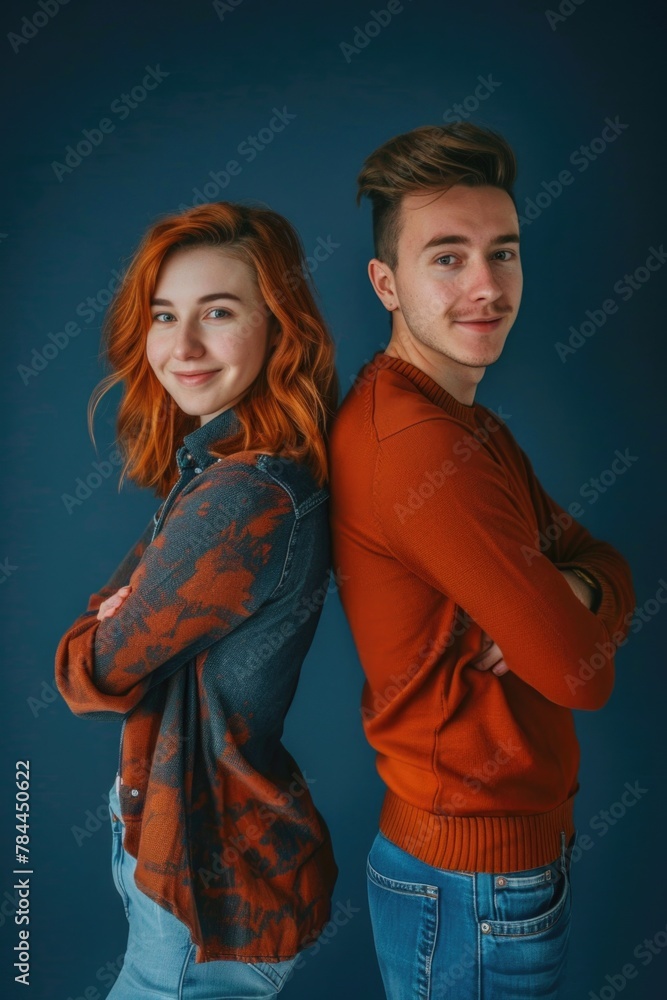 Poster a man and a woman standing next to each other. suitable for various concepts and designs