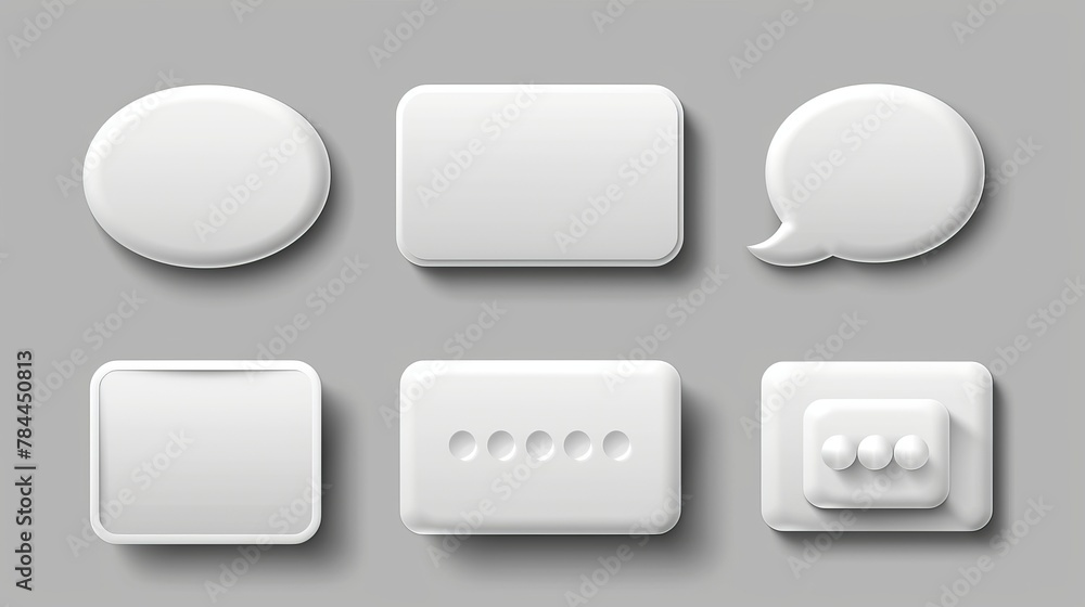 Poster set of 3d speech boxes isolated on white background. modern illustration of round, square, rectangle