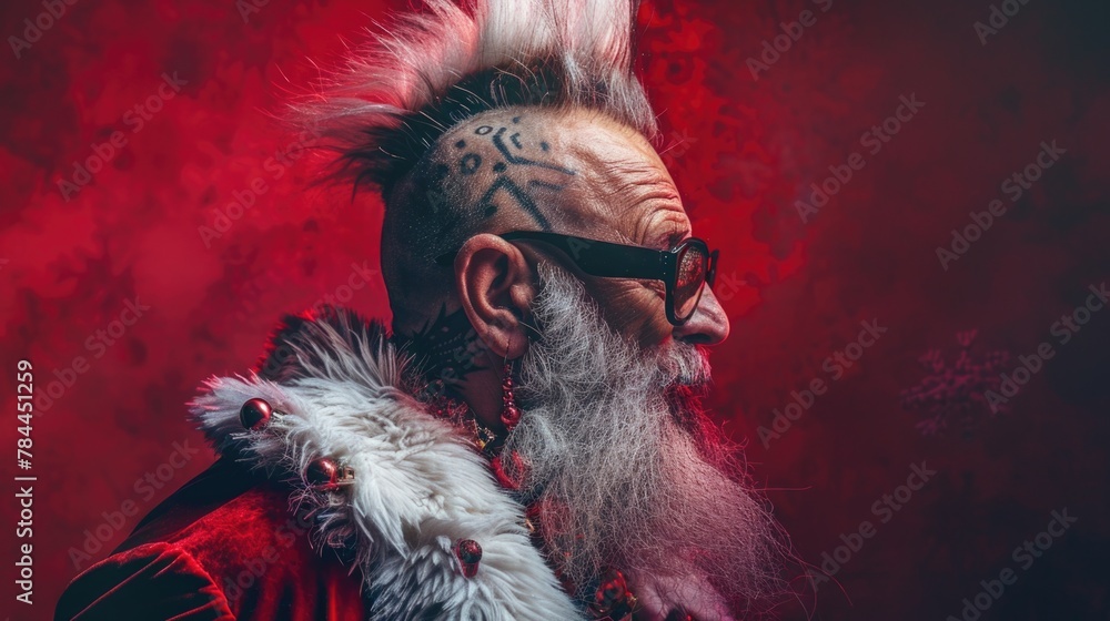 Poster A man with a long beard wearing a red jacket. Suitable for various concepts