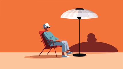 Man sitting under bright sun lamp 2d flat cartoon v