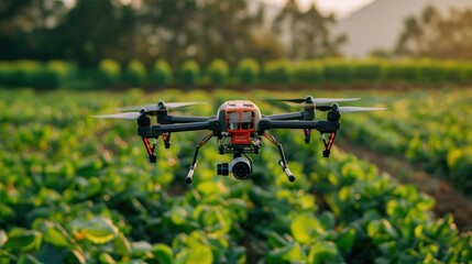 Agricultural drone in soybean crop
