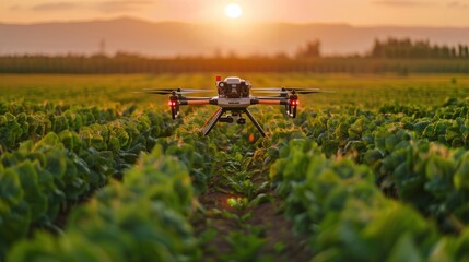 Agricultural drone in soybean crop