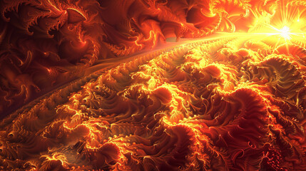 Sunset-colored fractals in 3D, weaving a warm, energetic glow like a fiery sky.